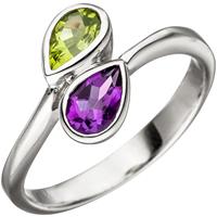 SIGO Damen Ring 925 Sterling Silber 1 Amethyst lila violett 1 Peridot grün Silberring