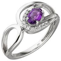 SIGO Damen Ring 333 Gold Weißgold 11 Zirkonia 1 Amethyst lila violett Weißgoldring