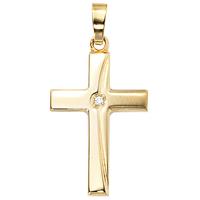 sigo Anhänger Kreuz 333 Gold Gelbgold mattiert 1 Zirkonia Kreuzanhänger Goldkreuz