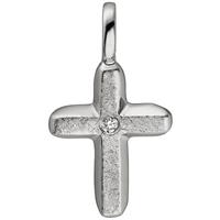 SIGO Anhänger Kreuz 585 Gold Weißgold eismatt 1 Diamant Brillant Kreuzanhänger