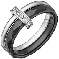 SIGO Damen Ring 925 Sterling Silber mit Zirkonia und Keramik schwarz Keramikring