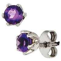 SIGO Ohrstecker rund 925 Sterling Silber rhodiniert 2 Amethyste lila violett Ohrringe