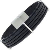 sigo Armband Leder schwarz mit Edelstahl 21 cm