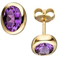 sigo Ohrstecker oval 585 Gold Gelbgold 2 Amethyste lila violett Ohrringe Goldohrringe