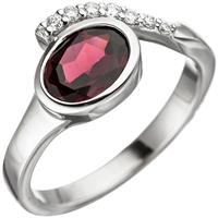 SIGO Damen Ring 925 Sterling Silber 1 Granat rot mit Zirkonia Silberring Granatring