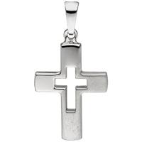 sigo Anhänger Kreuz 925 Sterling Silber teil matt Kreuzanhänger Silberkreuz