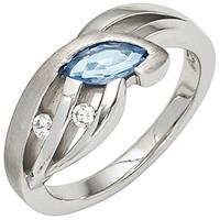 SIGO Damen Ring 925 Sterling Silber mattiert mit Zirkonia hellblau blau Silberring