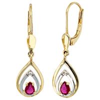 sigo Boutons 585 Gold Gelbgold 2 Diamanten Brillanten 2 Rubine rot Ohrringe Ohrhänger