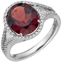 SIGO Damen Ring 585 Gold Weißgold 1 Granat rot 66 Diamanten Brillanten Granatring