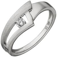 SIGO Damen Ring 925 Sterling Silber teil matt 1 Zirkonia Silberring