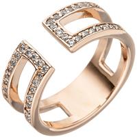 SIGO Damen Ring 2-reihig offen 925 Sterling Silber rotgold vergoldet 38 Zirkonia