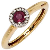 SIGO Damen Ring 585 Gold Gelbgold bicolor 1 Rubin rot 18 Diamanten Brillanten