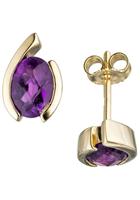 Jobo Paar Ohrstecker, oval 333 Gold mit Amethyst