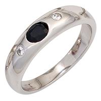 SIGO Damen Ring 925 Sterling Silber rhodiniert 1 Safir blau 2 Zirkonia Silberring