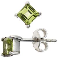 sigo Ohrstecker quadratisch 925 Sterling Silber rhodiniert 2 Peridote grün Ohrringe