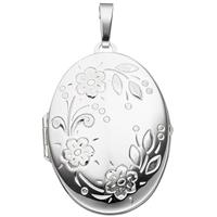 sigo Medaillon oval Blumen für 2 Fotos 925 Sterling Silber Anhänger zum Öffnen