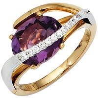 SIGO Damen Ring 585 Gold bicolor 11 Diamanten Brillanten 1 Amethyst lila violett