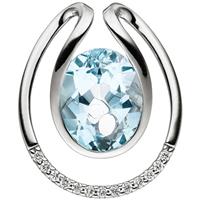 SIGO Anhänger 585 Weißgold 13 Diamanten Brillanten 1 Blautopas hellblau blau