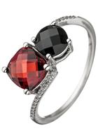 Jobo Diamantring, 585 Weißgold mit 24 Diamanten Granat Onyx