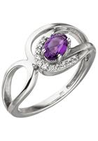 Jobo Fingerring, 333 Weißgold mit Amethyst und 11 Zirkonia