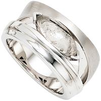 SIGO Damen Ring breit 925 Sterling Silber rhodiniert mattiert 1 Turmalinquarz