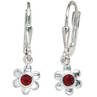 SIGO Kinder Boutons Blume 925 Silber 2 rote Glassteine Ohrringe Ohrhänger