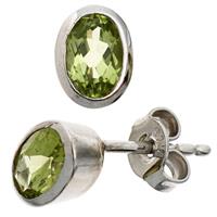 sigo Ohrstecker oval 925 Sterling Silber rhodiniert 2 Peridote grün Ohrringe