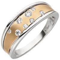 SIGO Damen Ring 375 Gold Weißgold Rotgold bicolor matt 8 Zirkonia Goldring