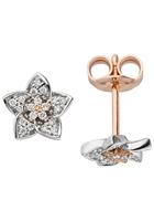 Jobo Paar Ohrstecker »Blume«, 585 Gold bicolor mit 40 Diamanten