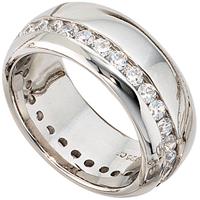 SIGO Damen Ring breit 925 Sterling Silber rhodiniert mit Zirkonia rundum Silberring