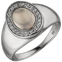 SIGO Damen Ring 925 Sterling Silber 1 Rosenquarz 22 Zirkonia Silberring