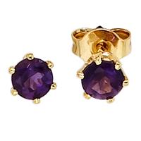 sigo Ohrstecker rund 585 Gold Gelbgold 2 Amethyste lila violett Ohrringe