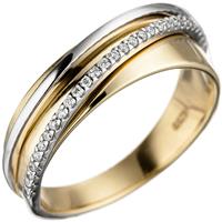 SIGO Damen Ring 585 Gold Gelbgold Weißgold bicolor 25 Diamanten Brillanten Goldring