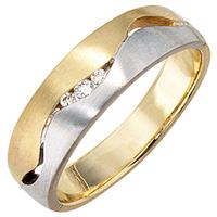 SIGO Damen Ring 585 Gold Gelbgold Weißgold bicolor matt 3 Diamanten Brillanten