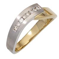 SIGO Damen Ring 585 Gold Gelbgold Weißgold bicolor teilmatt 8 Diamanten Brillanten