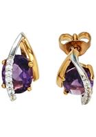 Jobo Paar Ohrstecker, 585 Gelbgold Weißgold 14 Diamanten und Amethyst