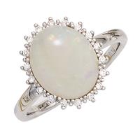 SIGO Damen Ring 585 Gold Weißgold 1 Opal 18 Diamanten Brillanten 0,10ct. Goldring