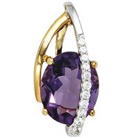 SIGO Anhänger 585 Gold Gelbgold Weißgold 11 Diamanten Brillanten 1 Amethyst violett