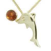 OSTSEE-SCHMUCK Kette mit Anhänger »Gleiter-Delphin Gold 333/000 Bernstein« (2-tlg)