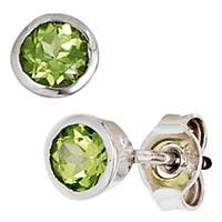 SIGO Ohrstecker rund 925 Sterling Silber rhodiniert 2 Peridote grün Ohrringe