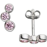 sigo Ohrstecker 925 Sterling Silber rhodiniert 6 Zirkonia rosa Ohrringe