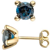 SIGO Ohrstecker 585 Gold Gelbgold 2 Blautopase blau London Blue Ohrringe