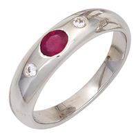 SIGO Damen Ring 925 Sterling Silber rhodiniert 1 Rubin rot 2 Zirkonia Silberring