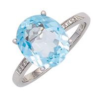 SIGO Damen Ring 585 Gold Weißgold 1 Blautopas hellblau blau 8 Diamanten Brillanten