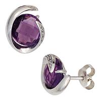 sigo Ohrstecker 585 Weißgold 2 Amethyste lila violett 10 Diamanten Ohrringe