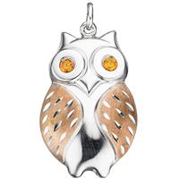 SIGO Anhänger Eule 925 Sterling Silber rotgold vergoldet bicolor 2 Zirkonia orange