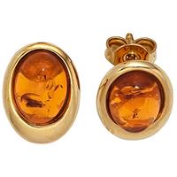 sigo Ohrstecker oval 375 Gold Gelbgold 2 Bernsteine orange Ohrringe Bernsteinohrringe