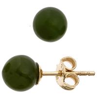 sigo Ohrstecker Kugel 333 Gold Gelbgold 2 Jade Steine grün Ohrringe Goldohrstecker