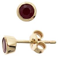 sigo Ohrstecker rund 333 Gold Gelbgold 2 Rubine rot Ohrringe Goldohrstecker