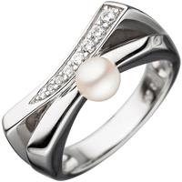 SIGO Damen Ring 925 Sterling Silber 1 Süßwasser Perle mit Zirkonia Perlenring